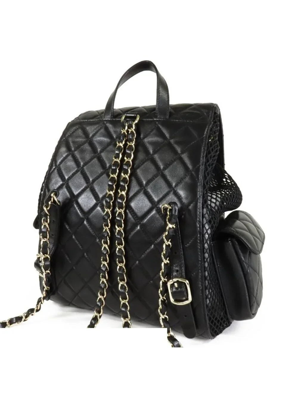 Chanel Mesh Backpack Black Gold Leather